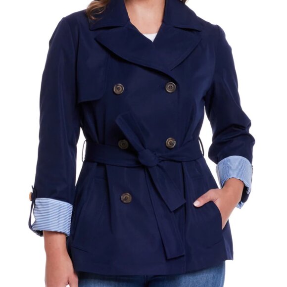 Weatherproof Blue Trench Coat with Nautical Flair - Picture 1 of 9